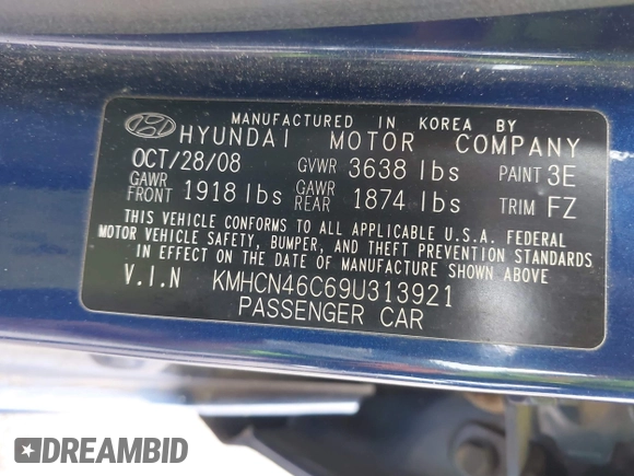 2009 Hyundai Accent Auto GLS with VIN KMHCN46C69U313921, listed as a IAAI auction lot 42011166 with 123,026 mi miles. Bid and sale history available at carsss.com. Image 9.