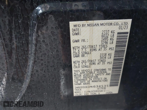 2023 Nissan Frontier SV with VIN 1N6ED1EK1PN634535, listed as a IAAI auction lot 42748147 with 32,304 mi miles and . Bid and sale history available at DreamBid. Image 9.