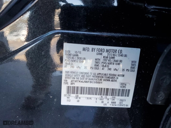 2015 Ford Edge SEL with VIN 2FMTK4J98FBC05001, listed as a Copart auction lot 88491025 with 98,166 mi miles and Salvage Title. Bid and sale history available at carsss.com. Image 16.