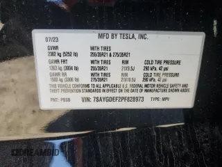 2023 Tesla Model Y Performance with VIN 7SAYGDEF2PF828973, listed as a Copart auction lot 45276585 with 15,750 mi miles and Salvage Title. Bid and sale history available at DreamBid. Image 15.