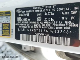 2017 Kia Optima LX with VIN 5XXGT4L36HG132984, listed as a Copart auction lot 54077825 with 117,543 mi miles and Clean Title. Bid and sale history available at carsss.com. Image 12.