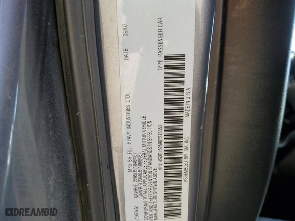 2008 Subaru Legacy (Natl) Ltd with VIN 4S3BL626987213357, listed as a Copart auction lot 48317845 with 203,213 mi miles and Salvage Title. Bid and sale history available at carsss.com. Image 14.