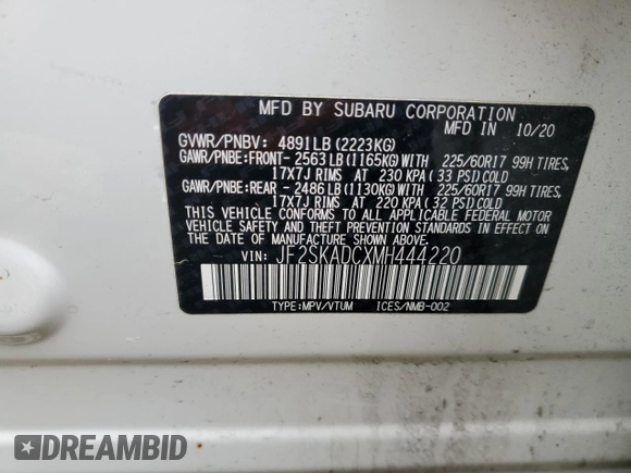 2021 Subaru Forester with VIN JF2SKADCXMH444220, listed as a Copart auction lot 45751985 with 42,700 mi miles and Salvage Title. Bid and sale history available at carsss.com. Image 13.
