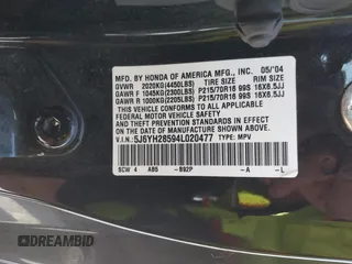 2004 Honda Element EX with VIN 5J6YH28594L020477, listed as a IAAI auction lot 42059515 with 248,243 mi miles and . Bid and sale history available at DreamBid. Image 9.