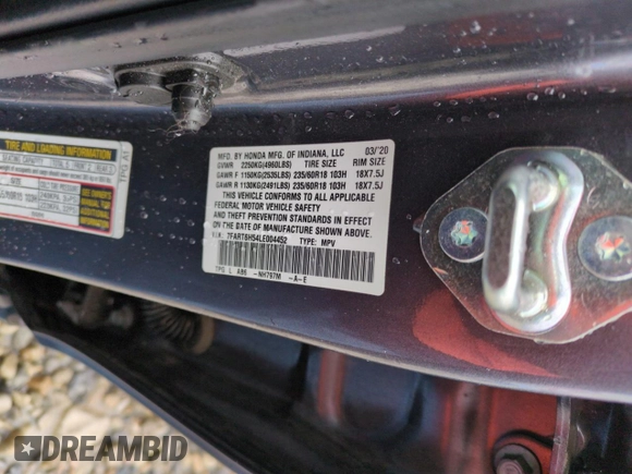2020 Honda CR-V EX with VIN 7FART6H54LE004452, listed as a Copart auction lot 45871255 with 35,034 mi miles and Salvage Title. Bid and sale history available at DreamBid. Image 12.