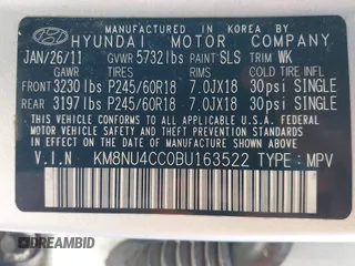 2011 Hyundai Veracruz Limited z VIN KM8NU4CC0BU163522, wystawiony jako IAAI lot #42512719 z przebiegiem 319 791 mil mil oraz . Historia ofert i sprzedaży dostępna na DreamBid. Obrazek 9.