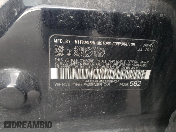 2013 Mitsubishi Lancer GT with VIN JA32U8FW8DU006424, listed as a Copart auction lot 44709515 with 127,900 mi miles and Salvage Title. Bid and sale history available at carsss.com. Image 12.