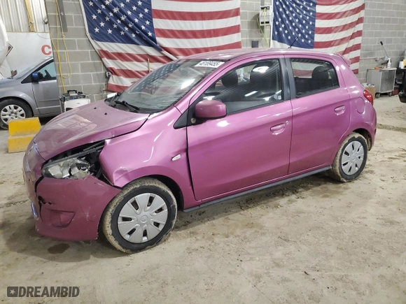 2015 Mitsubishi Mirage DE with VIN ML32A3HJ3FH035407, listed as a Copart auction lot 48189455 with 77,196 mi miles and Salvage Title. Bid and sale history available at carsss.com. Image 1.