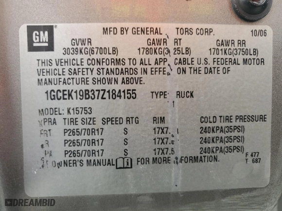 2007 Chevrolet Silverado 1500 Classic LT3 with VIN 1GCEK19B37Z184155, listed as a Copart auction lot 80889144 with 121,736 mi miles and Salvage Title. Bid and sale history available at carsss.com. Image 12.