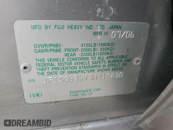 2007 Subaru Forester X with VIN JF1SG63647H719230, listed as a Copart auction lot 61814465 with 175,510 mi miles and Clean title. Bid and sale history available at DreamBid. Image 13.