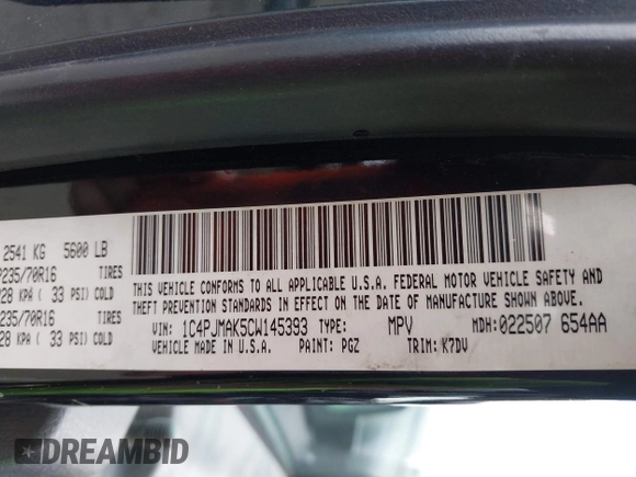 2012 Jeep Liberty Sport with VIN 1C4PJMAK5CW145393, listed as a IAAI auction lot 41558487 with 133,212 mi miles. Bid and sale history available at carsss.com. Image 9.