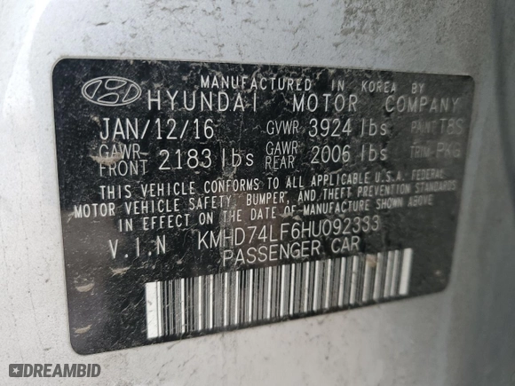 2017 Hyundai Elantra SE with VIN KMHD74LF6HU092333, listed as a Copart auction lot 49990555 with 145,009 mi miles and Salvage Title. Bid and sale history available at carsss.com. Image 12.