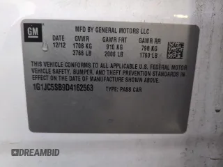 2013 Chevrolet Sonic LT with VIN 1G1JC5SB9D4162563, listed as a Copart auction lot 49792445 with 78,335 mi miles and Clean Title. Bid and sale history available at DreamBid. Image 12.