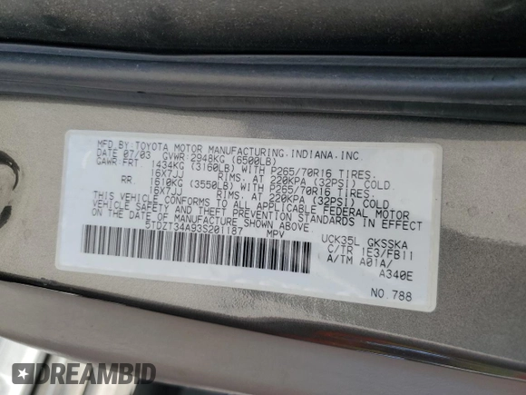 2003 Toyota Sequoia SR5 with VIN 5TDZT34A93S201187, listed as a Copart auction lot 46614545 with 232,580 mi miles and Salvage Title. Bid and sale history available at carsss.com. Image 15.