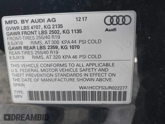 2018 Audi Q3 Premium Plus z VIN WA1HCCFS3JR022277, wystawiony jako IAAI lot #42468345 z przebiegiem 78 225 mil mil oraz . Historia ofert i sprzedaży dostępna na DreamBid. Obrazek 9.
