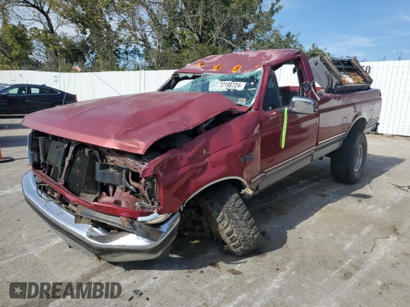 1995 Ford F-150 with VIN 1FTEF14H2SLA80123, listed as a Copart auction lot 72199724 with 0 mi miles and Salvage Title. Bid and sale history available at carsss.com. Image 1.