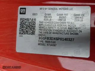 2023 Chevrolet Camaro 1LT with VIN 1G1FB3DX6P0140327, listed as a Copart auction lot 39565494 with 0 mi miles and Non Repairable. Bid and sale history available at carsss.com. Image 13.