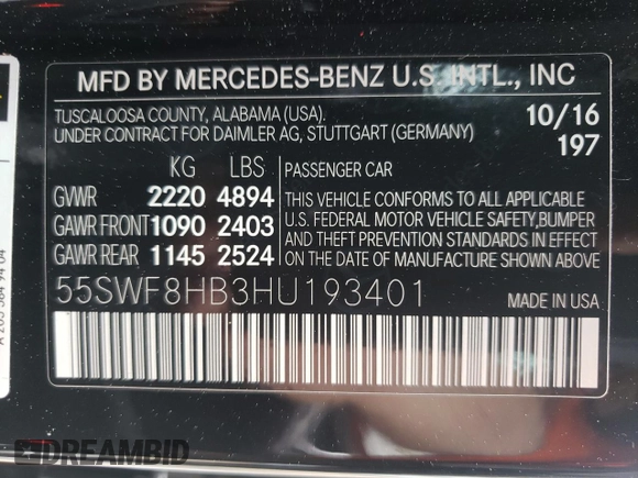 2017 Mercedes-Benz C 63 S AMG with VIN 55SWF8HB3HU193401, listed as a Copart auction lot 49440934 with 35,623 mi miles and . Bid and sale history available at DreamBid. Image 12.