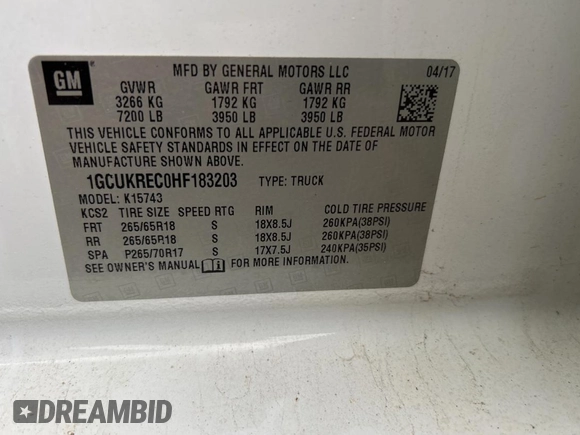 2017 Chevrolet Silverado 1500 LT with VIN 1GCUKREC0HF183203, listed as a Copart auction lot 47497405 with 163,474 mi miles and Clean Title. Bid and sale history available at DreamBid. Image 10.