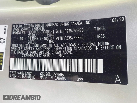 2020 Lexus RX with VIN 2T2HZMAA0LC166189, listed as a IAAI auction lot 41778489 with 49,408 mi miles. Bid and sale history available at carsss.com. Image 9.