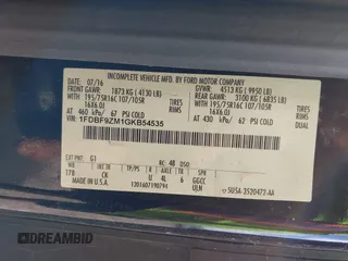 2016 Ford Transit с VIN 1FDBF9ZM1GKB54535, выставлен на аукционе IAAI как лот 41956101 с пробегом 158 298 миль миль и . История ставок и продаж доступна на DreamBid. Изображение 9.