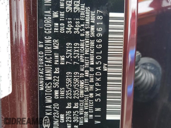 2020 Kia Sorento SX z VIN 5XYPKDA50LG696187, wystawiony jako Copart lot #50215335 z przebiegiem 95 243 mil mil oraz Szkoda całkowita • Salvage title. Historia ofert i sprzedaży dostępna na DreamBid. Obrazek 13.