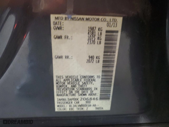 2013 Nissan Altima 3.5 SL with VIN 1N4BL3AP0DC206846, listed as a Copart auction lot 48249645 with 194,065 mi miles and Clean Title. Bid and sale history available at carsss.com. Image 12.