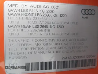 2021 Audi Q3 Premium with VIN WA1AUCF30M1137042, listed as a IAAI auction lot 41502456 with 61,742 mi miles and . Bid and sale history available at DreamBid. Image 9.