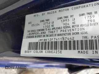 2004 Mazda 3 i with VIN JM1BK12F741187442, listed as a IAAI auction lot 41738287 with 232,217 mi miles and . Bid and sale history available at DreamBid. Image 9.