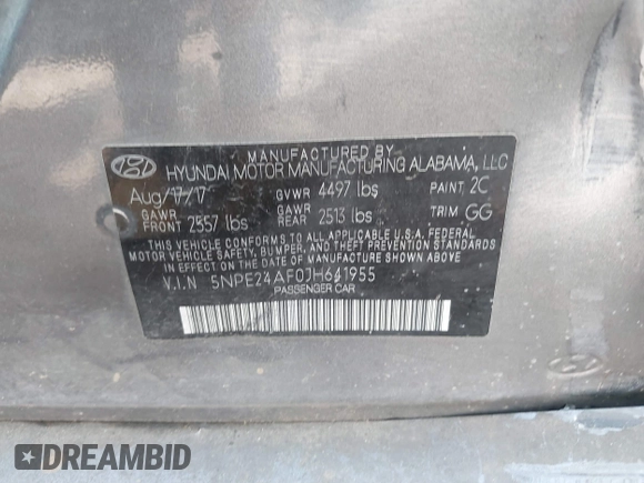 2018 Hyundai Sonata SE z VIN 5NPE24AF0JH641955, wystawiony jako IAAI lot #42255157 z przebiegiem 120 992 mil mil oraz . Historia ofert i sprzedaży dostępna na DreamBid. Obrazek 9.