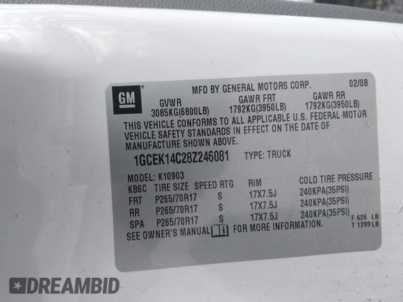 2008 Chevrolet Silverado 1500 Work Truck with VIN 1GCEK14C28Z246081, listed as a IAAI auction lot 40815734 with 137,738 mi miles. Bid and sale history available at carsss.com. Image 9.