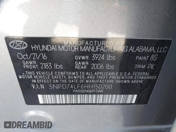 2017 Hyundai Elantra SE z VIN 5NPD74LF6HH150200, wystawiony jako IAAI lot #41159088 z przebiegiem 114 545 mil mil oraz . Historia ofert i sprzedaży dostępna na DreamBid. Obrazek 9.