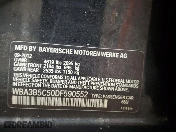 2013 BMW 3 Series 328i xDrive z VIN WBA3B5C50DF590552, wystawiony jako Copart lot #54303835 z przebiegiem 124 700 mil mil oraz Czysty tytuł • Clean title. Historia ofert i sprzedaży dostępna na DreamBid. Obrazek 12.