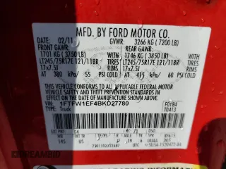 2011 Ford F-150 XL with VIN 1FTFW1EF4BKD27780, listed as a Copart auction lot 47770175 with 112,805 mi miles and Salvage Title. Bid and sale history available at carsss.com. Image 13.