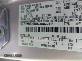 2018 Ford Escape SEL with VIN 1FMCU9HD7JUB30814, listed as a IAAI auction lot 41845501 with 43,293 mi miles. Bid and sale history available at carsss.com. Image 9.
