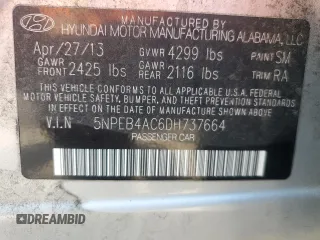 2013 Hyundai Sonata GLS with VIN 5NPEB4AC6DH737664, listed as a Copart auction lot 55560495 with 207,049 mi miles and Clean Title. Bid and sale history available at carsss.com. Image 12.