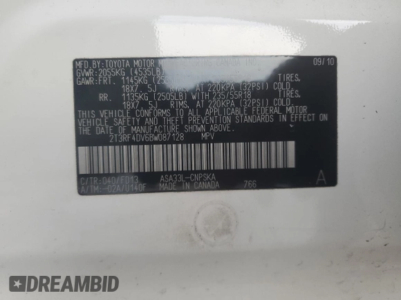 2011 Toyota RAV4 Sport with VIN 2T3RF4DV6BW087128, listed as a Copart auction lot 50977275 with 0 mi miles and Salvage Title. Bid and sale history available at carsss.com. Image 13.