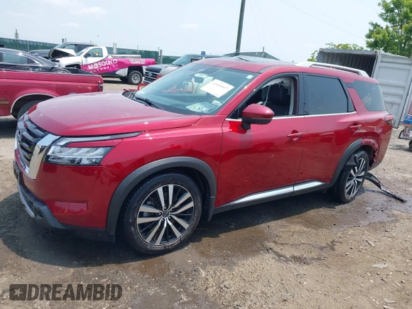 2023 Nissan Pathfinder Platinum with VIN 5N1DR3DJXPC234002, listed as a IAAI auction lot 42480807 with 21,477 mi miles and . Bid and sale history available at DreamBid. Image 14.