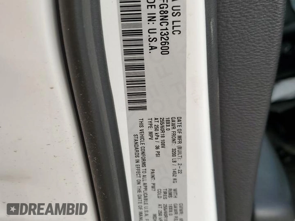 2022 Dodge Durango Special Service with VIN 1C4RDJFG8NC132600, listed as a Copart auction lot 53760455 with 16,186 mi miles and Salvage Title. Bid and sale history available at carsss.com. Image 12.