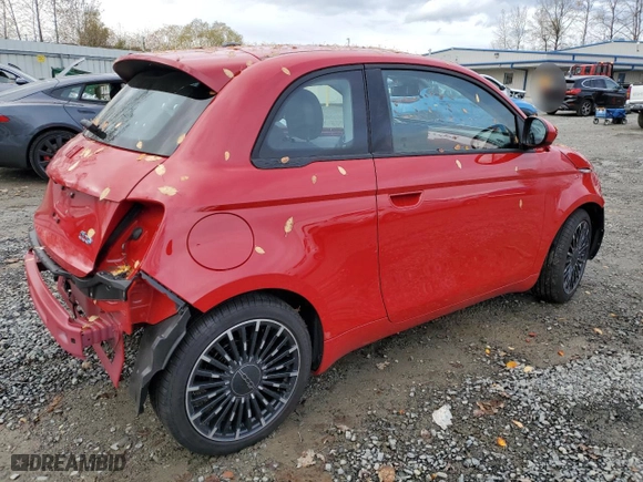 2024 FIAT 500e INSPI(RED) with VIN ZFAFFAA43RX205985, listed as a Copart auction lot 76946164 with 1,199 mi miles and Salvage Title. Bid and sale history available at carsss.com. Image 3.