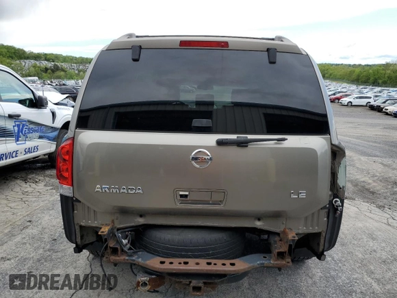 2006 Nissan Armada LE z VIN 5N1AA08B76N710950, wystawiony jako Copart lot #55981715 z przebiegiem 242 233 mil mil oraz Szkoda całkowita • Salvage title. Historia ofert i sprzedaży dostępna na DreamBid. Obrazek 6.