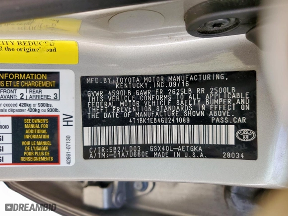 2016 Toyota Avalon Limited with VIN 4T1BK1EB4GU241089, listed as a Copart auction lot 47664435 with 103,288 mi miles and Salvage Title. Bid and sale history available at carsss.com. Image 13.