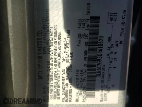 2016 Lincoln MKZ with VIN 3LN6L2G95GR610628, listed as a Copart auction lot 49579285 with 0 mi miles and Salvage Title. Bid and sale history available at carsss.com. Image 13.