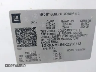 2019 GMC Acadia SLT with VIN 1GKKNMLS6KZ256712, listed as a IAAI auction lot 41791693 with 1 mi miles. Bid and sale history available at carsss.com. Image 9.