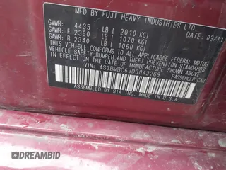 2013 Subaru Legacy Premium with VIN 4S3BMBC63D3042269, listed as a IAAI auction lot 42016310 with Not Provided miles and . Bid and sale history available at carsss.com. Image 9.