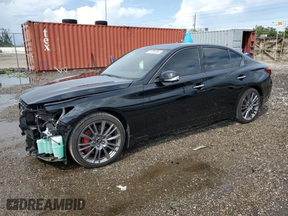 2021 Infiniti Q50 Red Sport 400 with VIN JN1FV7DR3MM881078, listed as a Copart auction lot 71309394 with 28,516 mi miles and Salvage Title. Bid and sale history available at carsss.com. Image 1.