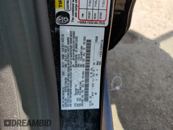 2012 Ford Fiesta SE with VIN 3FADP4BJ3CM118089, listed as a Copart auction lot 68630084 with 49,010 mi miles and Salvage Title. Bid and sale history available at DreamBid. Image 12.
