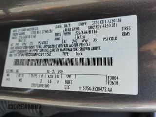 2021 Ford F-150 XL with VIN 1FTFW1EDXMFC91152, listed as a Copart auction lot 58350455 with 59,992 mi miles and Salvage title. Bid and sale history available at DreamBid. Image 13.