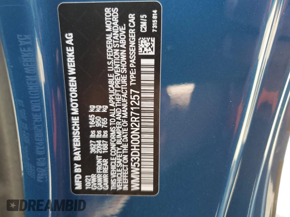 2022 MINI Hardtop Cooper S with VIN WMW53DH00N2R71257, listed as a Copart auction lot 47015765 with 26,394 mi miles and Salvage title. Bid and sale history available at DreamBid. Image 12.