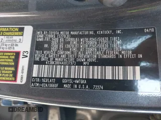 2010 Toyota Venza with VIN 4T3BK3BB4AU037973, listed as a IAAI auction lot 41694492 with 217,675 mi miles and . Bid and sale history available at DreamBid. Image 9.